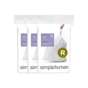 simplehuman Code A 90 Count | Dispenser Pack Custom Fit Liners | Drawstring Trash Bags | 4.5 Liter / 1.2 Gallon | White