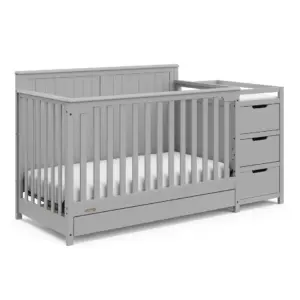 Graco Hadley 5-Inch-1 Convertible Baby Crib with Drawer | Pebble Gray