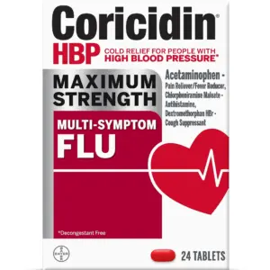 Coricidin HBP Maximum Strength Multi-Symptom Flu Medicine | Tablets | 24 Ct