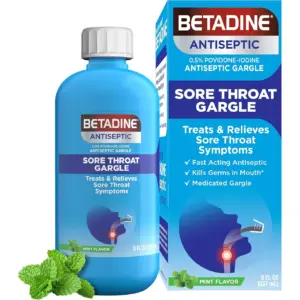 Betadine Antiseptic Medicated Gargle | Povidone-Iodine 0.5% | Treat Sore Throat Symptoms | Mint | 8oz