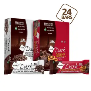 NuGo Dark Variety | Chocolate Pretzel 12 Bars and Chocolate Chocolate Chip 12 Bars | 12g Protein | Vegan | Gluten Free | Kosher Pareve | 24 Count | Chocolate Pretzel | Chocolate Chocolate Chip | 24ct Variety | Pretzel and Choco Chip