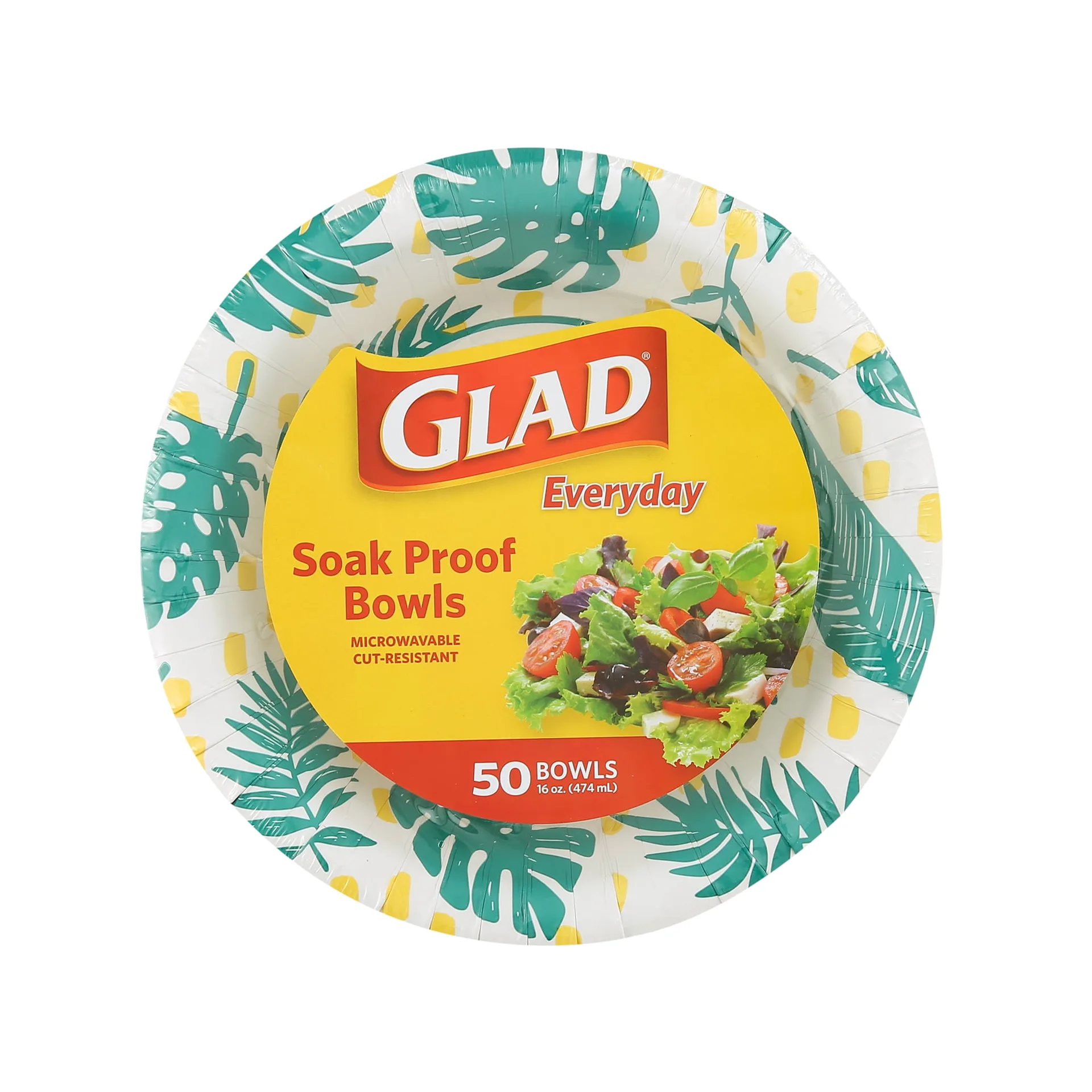 Glad Everyday 16oz Paper Bowls Disposable Palm Leaves 50ct- 2 Pack Bundle (Premium Edition)