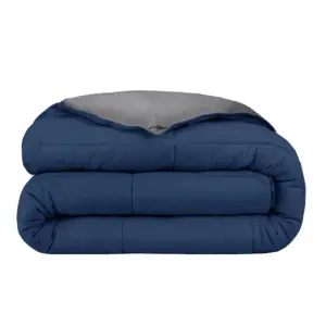 Bare Home 1800 Collection Reversible Down Alternative Comforter | All-Season | Full | Dark Blue/Gray