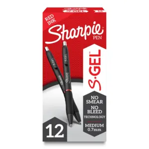 1PC Sharpie S-Gel S-Gel High-Performance Gel Pen | Retractable | Medium 0.7 Millimeters | Red Ink | Black Barrel | Dozen