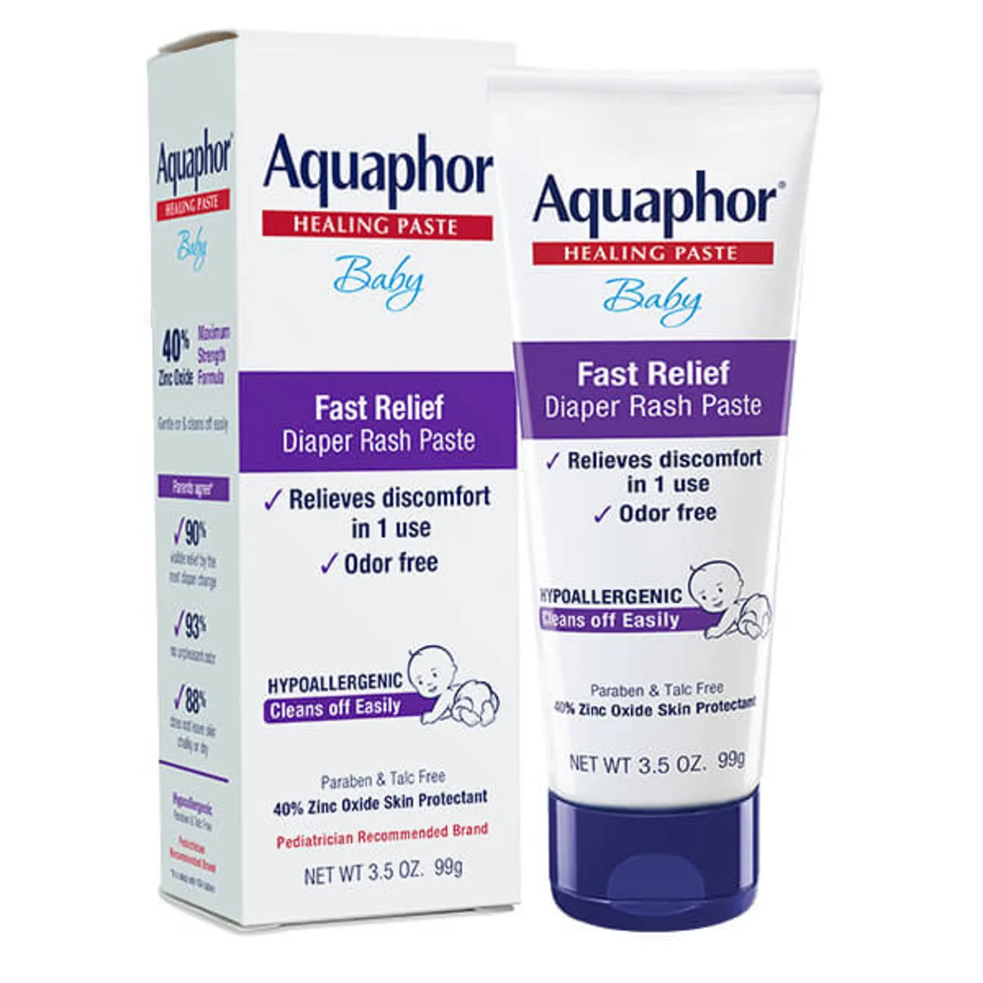 Aquaphor Baby Diaper Rash Paste with Zinc Oxide | Hypoallergenic | Paraben & Talc Free | 3.5 Ounce | Single