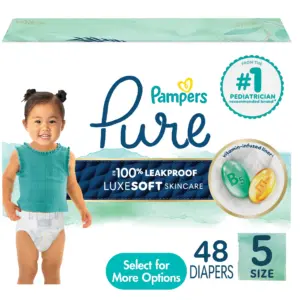 Pampers Pure Baby Diapers | Size 2 (12-18 lbs) | 120 | Up to 100% Leakproof | Premium Hypoallergenic Soft Diapers