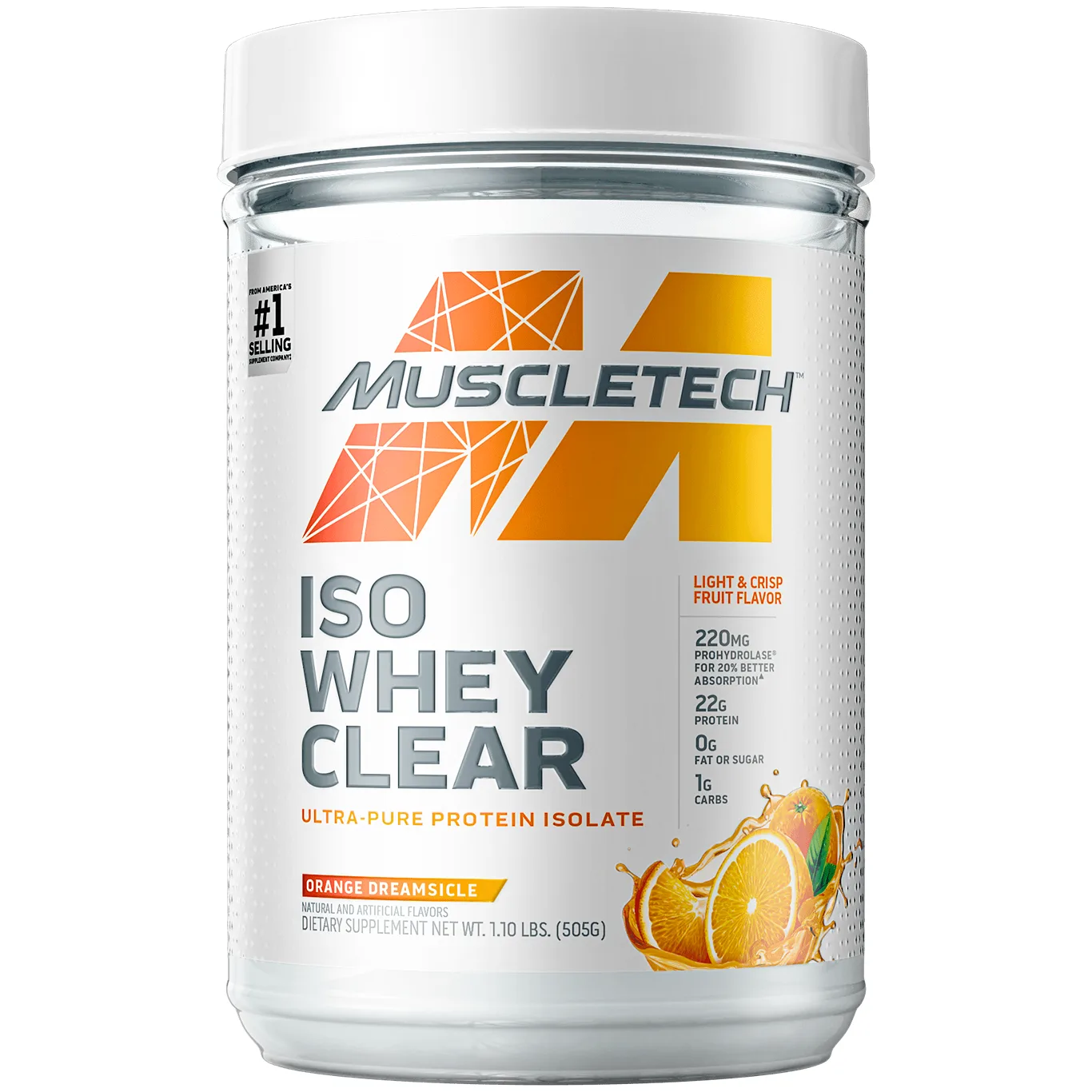Muscletech Iso Whey Clear Ultra-Pure Protein Powder | 22g Protein | Orange Dreamsicle | 19 Servings | One Size