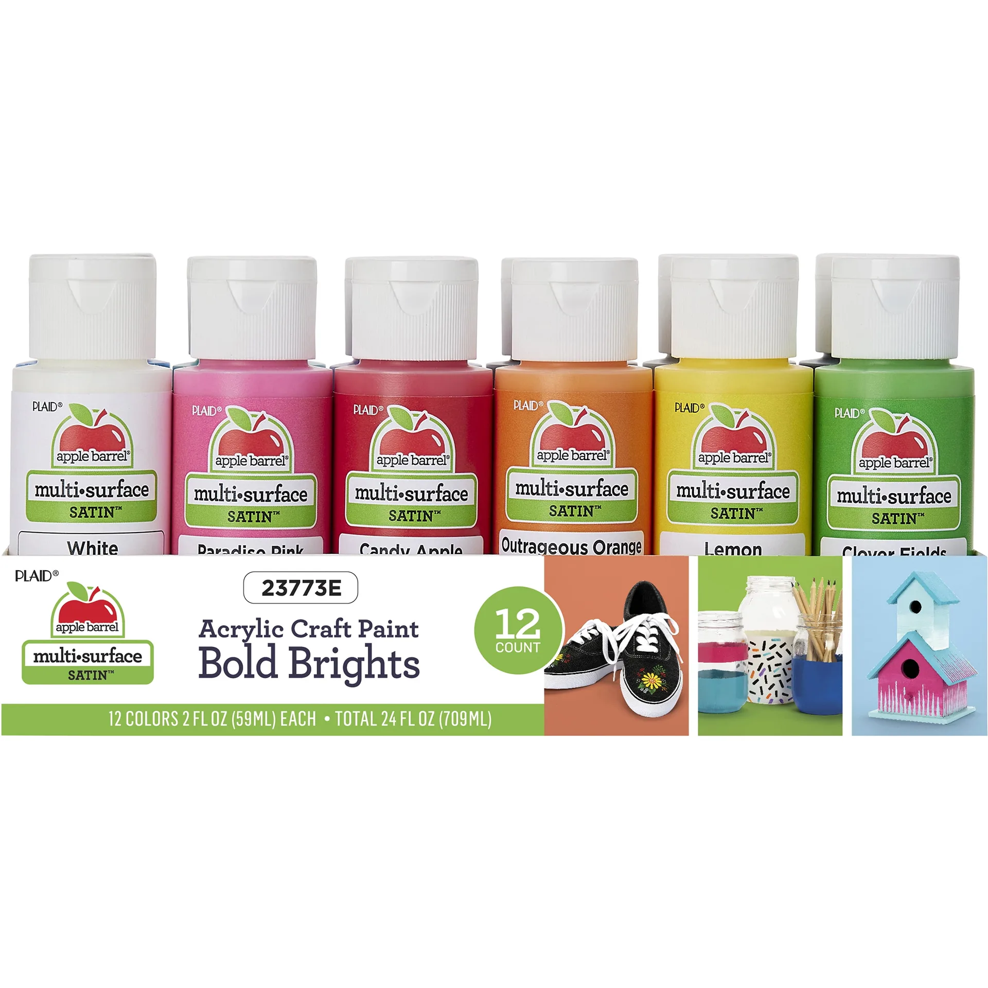 Apple Barrel Multi-Surface Acrylic Craft Paint Set | Bold Brights | 12 Pieces | Red/ Yellow/Green