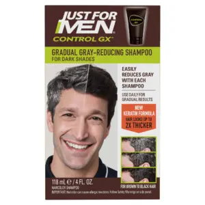 Just For Men Control GX Grey Reducing Shampoo | Gradual Hair Color with Keratin for Stronger Thicker & Healthier Hair | 4 fl Ounce | Pack of 1 (Packaging May Vary)