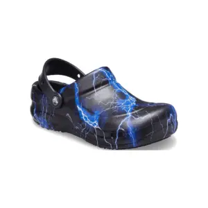 Crocs at Work Unisex Bistro Slip Resistant Clog | Black/Lightning Bolts | Men 7/Women 9