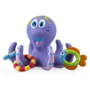Nuby Purple Octopus Hoopla Bath Toy with 3 Tossing Rings for Baby (Premium Edition)