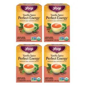 Yogi Tea Vanilla Spice Perfect Energy | Organic Black Tea Bags | 4 Boxes of 16