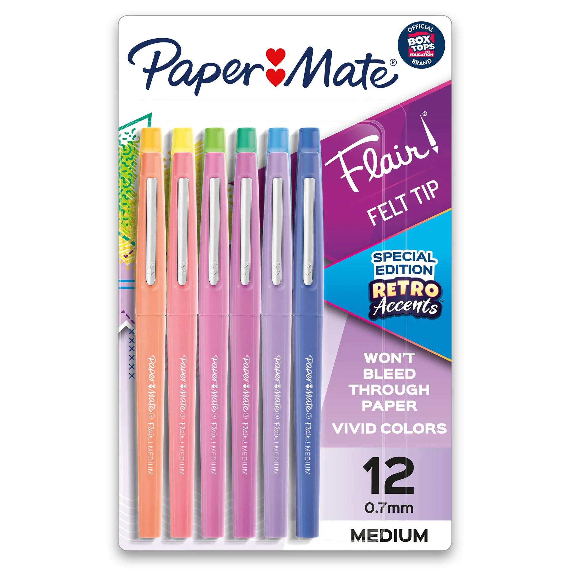 Paper Mate Flair Felt Tip Pens | Medium Tip | Specialty Colors | 12 Count