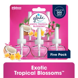 Glade PlugIns Scented Oil 5 Refills | Air Freshener | Exotic Tropical Blossoms | Essential Oil Infused Wall Plug Inch | 3.35 FL Ounce | Pack of 5