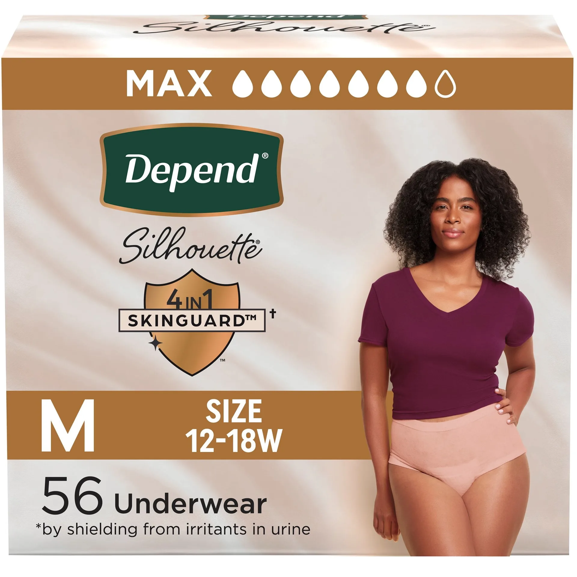 Depend Silhouette Women’s Incontinence and Postpartum Bladder Leak Underwear | M | 56 Count | Blush