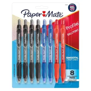 Paper Mate Ballpoint Pen | Profile Retractable Pen | Medium Point (1.0mm) | Assorted | 8 Count