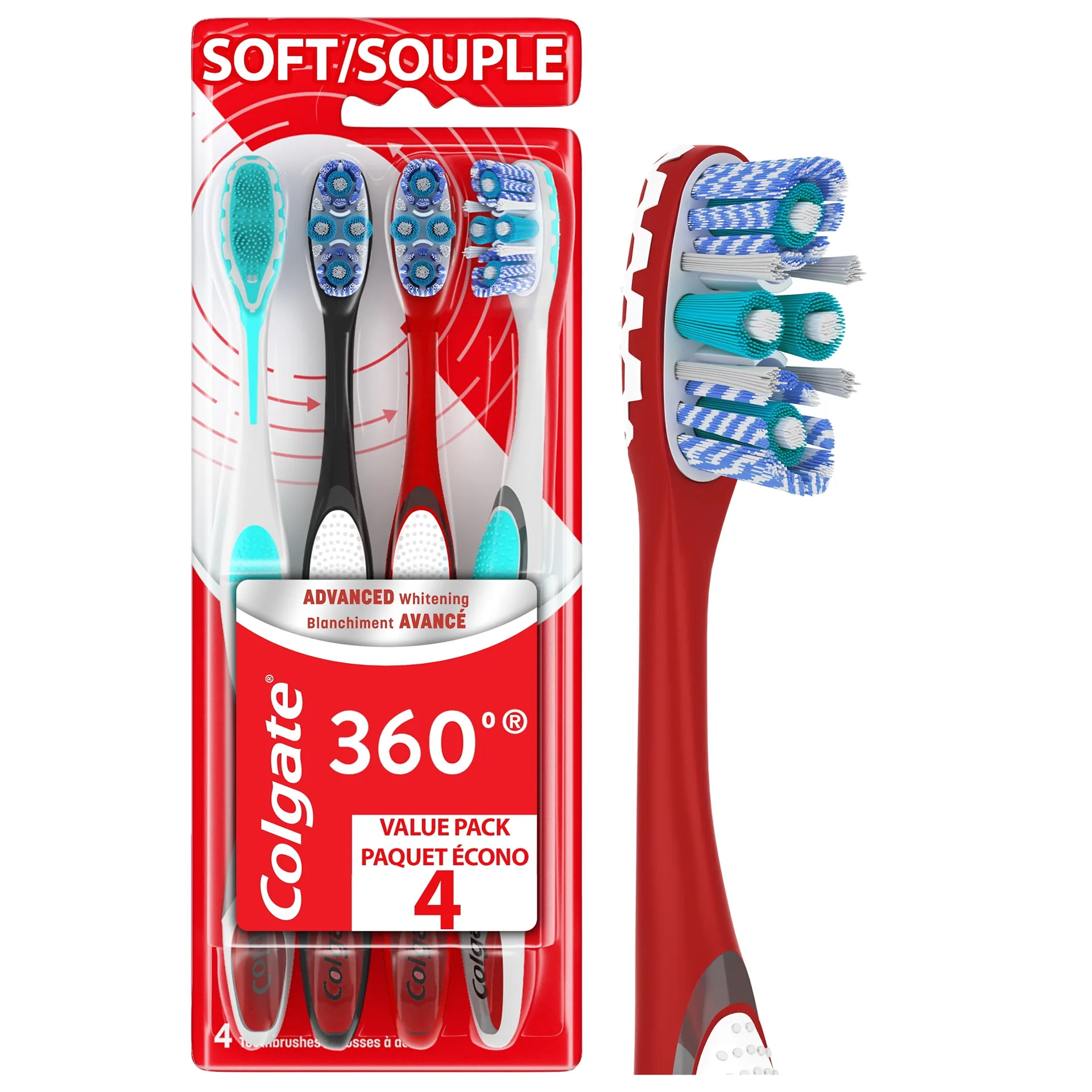 Colgate 360 Advanced Whitening Soft Toothbrush Pack | 4 Count