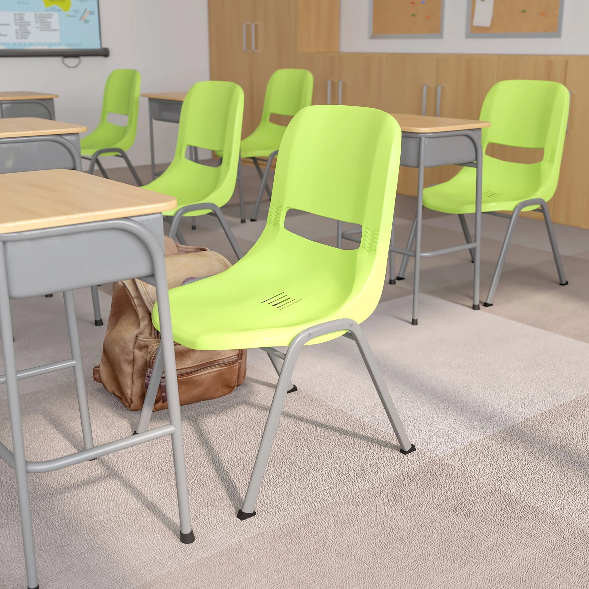Flash Furniture HERCULES Series 880 lb. Capacity Green Ergonomic Shell Stack Chair with Gray Frame