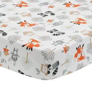 Bedtime Originals Woodland Friends Fox/Owl/Raccoon Fitted Crib Sheet | White