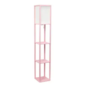 Simple Designs Wood Etagere Shelving Floor Lamp Inch Light Pink with Cream Shade
