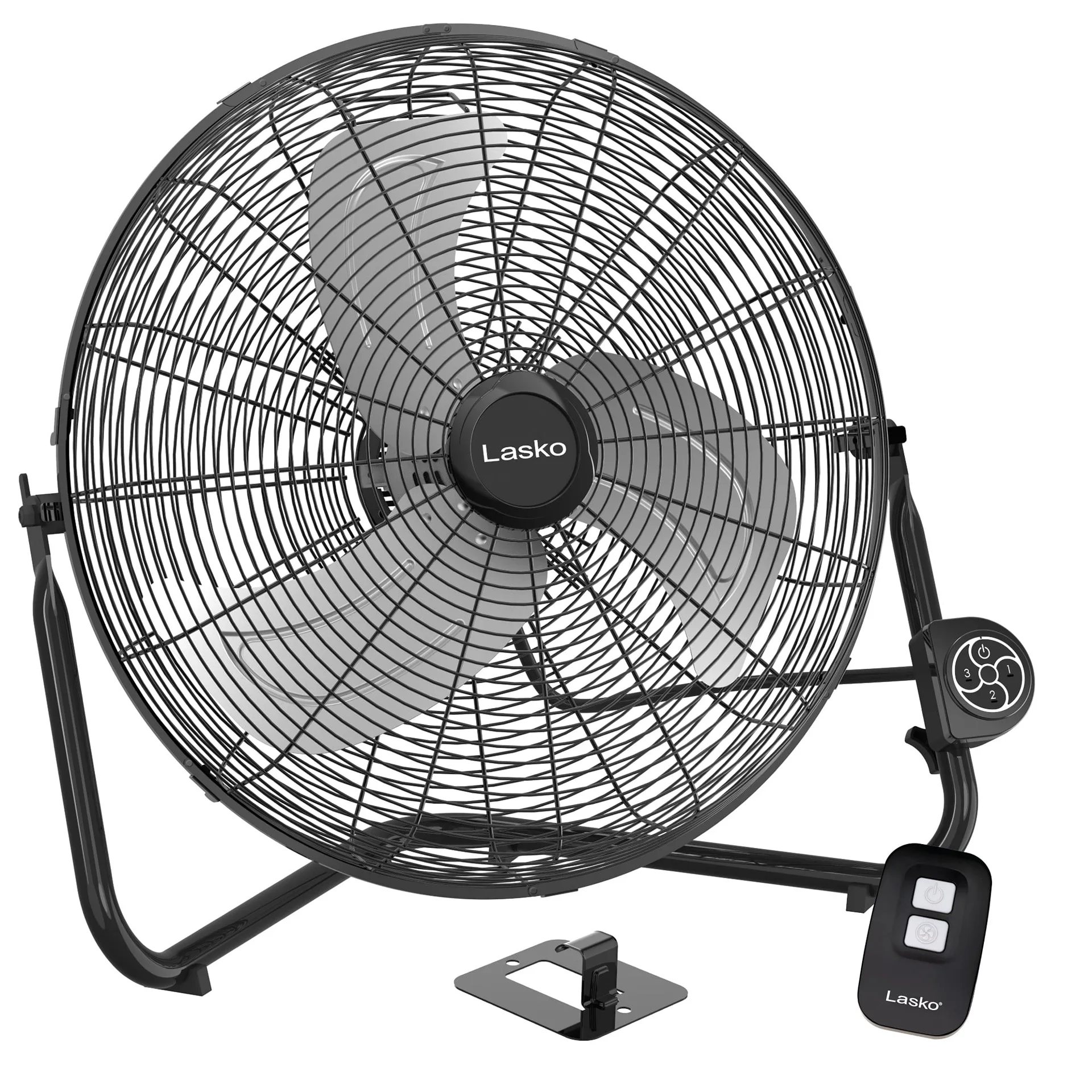 Lasko 20 High Velocity Floor Fan | Wall Mount Option & Remote | Black | H20660 | Black/Silver | Black / silver