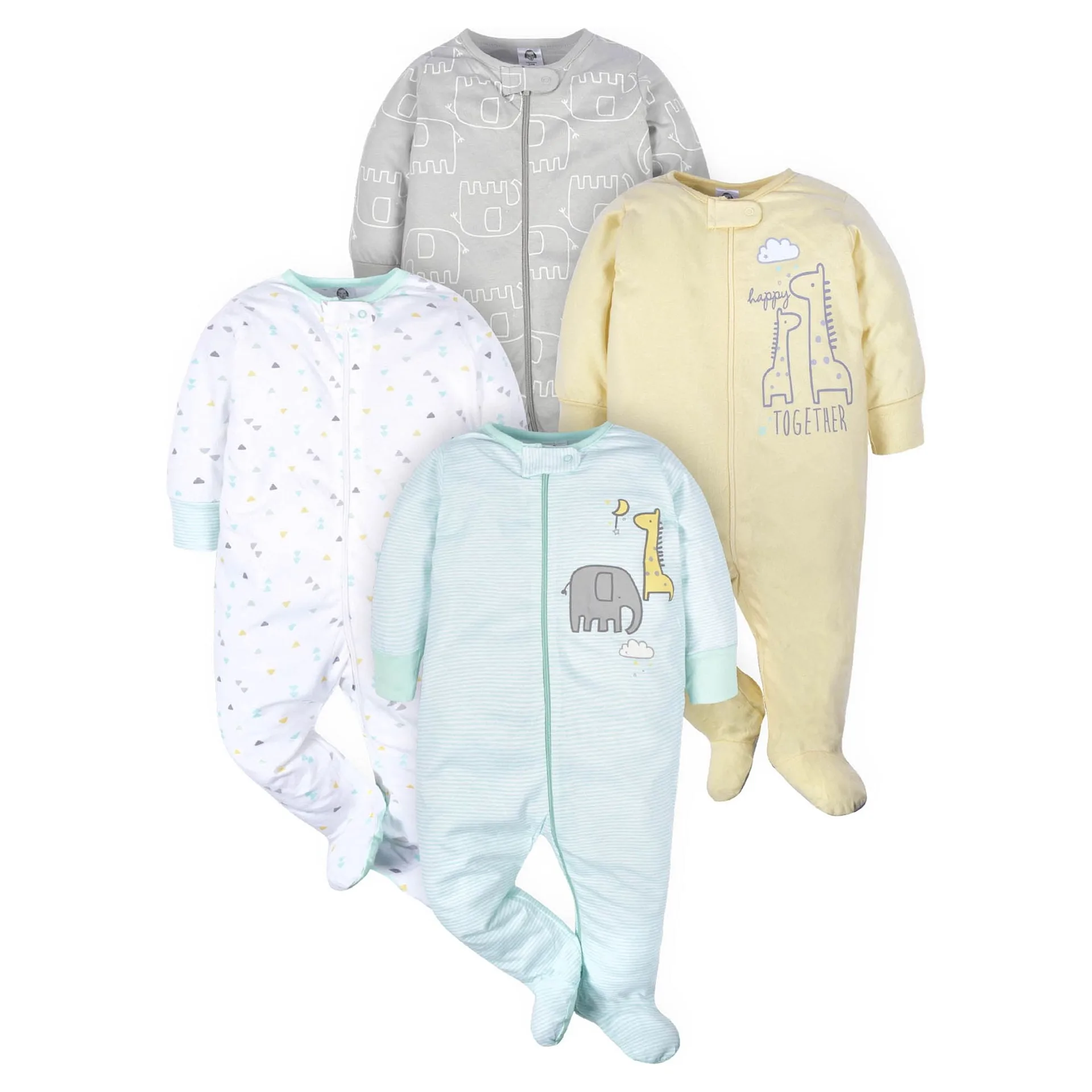 Gerber Baby Boy or Girl Gender Neutral Sleep 'n Play Footed Pajamas | 4-Pack | 0-3 Months | Animals