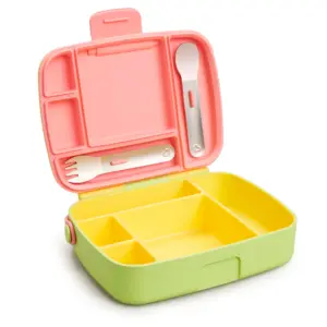 Munchkin Lunch Bento Box with Stainless Steel Utensils | Multi-color | Unisex | Multicolor | green/yellow/pink