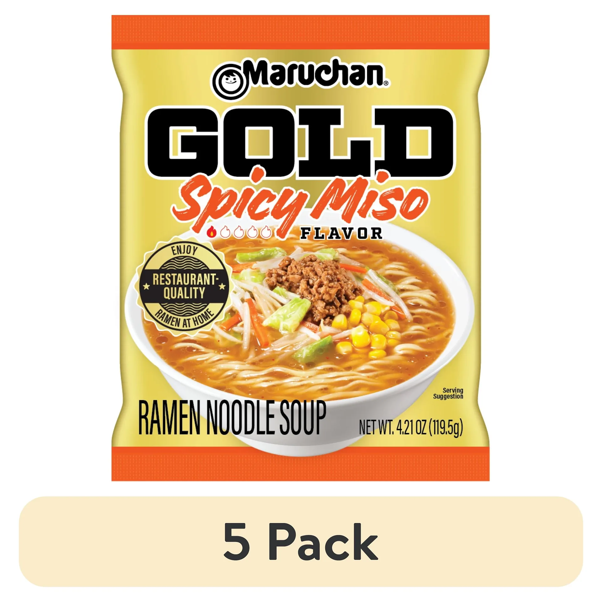 (5 pack) Maruchan Gold Spicy Miso Flavor Instant Ramen Noodle Soup | 4.21 Ounce Package | Ready-to-Cook