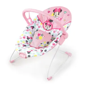 Disney Baby Slip Resistant Vibrating Infant Baby Bouncer | Minnie Mouse Spotty Dotty by Bright Starts | Polka Dot