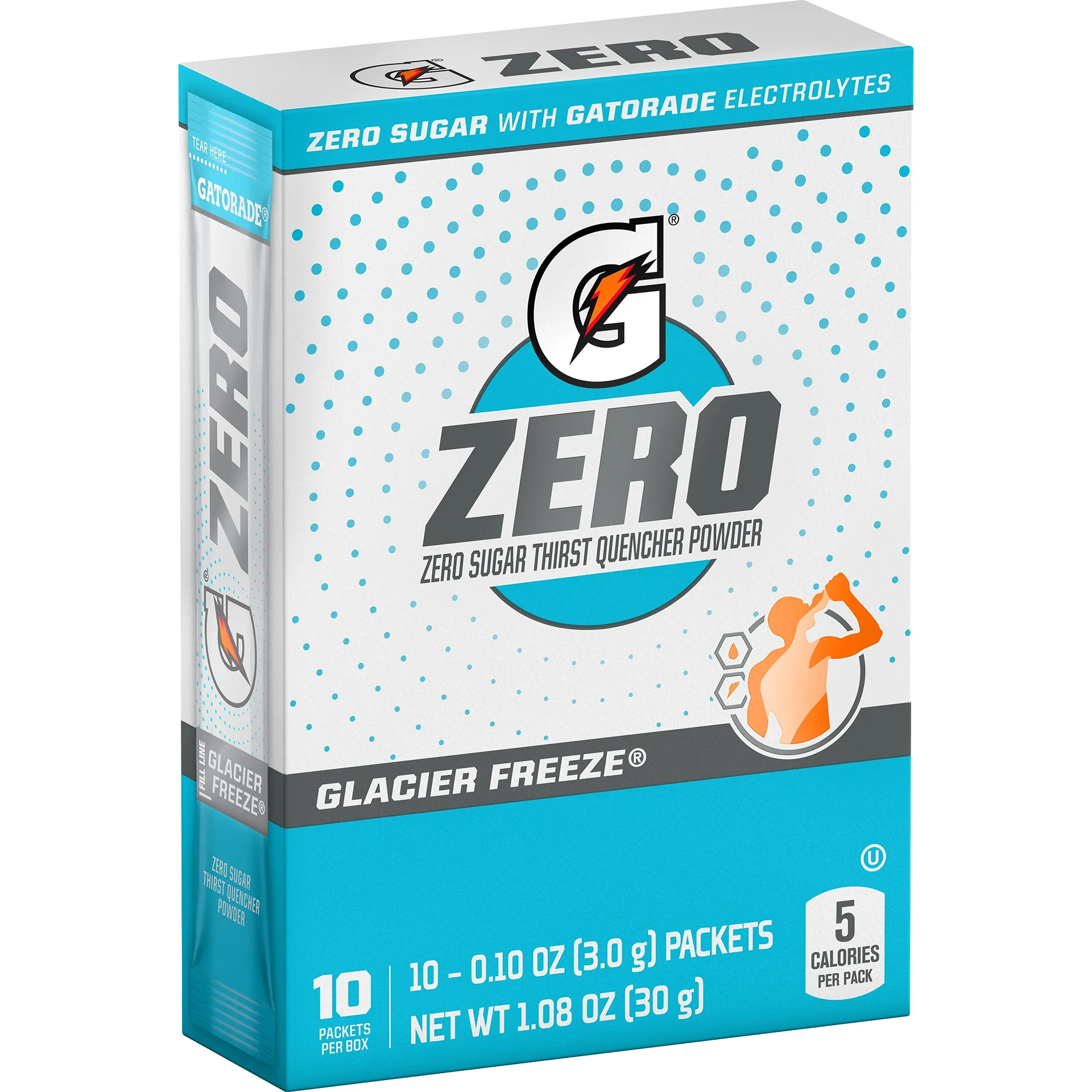 Gatorade G Zero Sports Drink Glacier Freeze | Powdered Energy Drink Mix | 0.10 Ounce | 10 Count Packets | Single