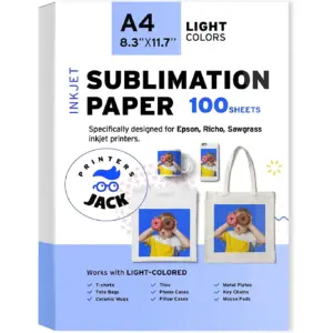 Printers Jack Sublimation Paper Compatible with Epson | Ricoh | & Sawgrass Inkjet Printers 8.3 inches | 1 Layer | (100 Sheets)