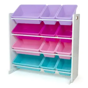 Humble Crew Forever Toy Storage Organizer with 12 Plastic Storage Bins | White/Pink/Purple/Turquoise