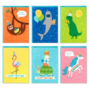 Hallmark Birthday Cards for Kids | 48 Cards with Envelopes (Dinosaurs | Sloths | Unicorns | Flamingos | Turtles | Sharks)