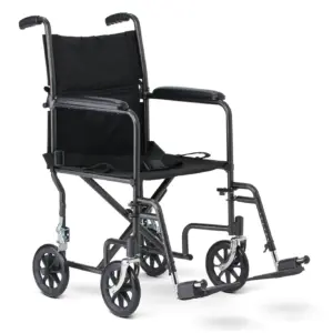 Medline Durable Folding Steel Transport Wheelchair with Swing-Away Footrests | 19-Inch Seat Width | Black Frame | Black Upholstery | Gray