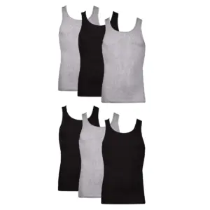 Hanes Men's Value Pack Black/Grey Tank Undershirts | 6 Pack | Black/Gray | Extra Large