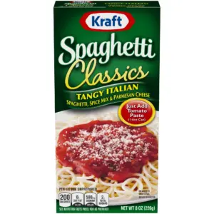Kraft Spaghetti Classics Tangy Italian Spaghetti | Spices | and Parmesean Cheese Meal Mix | 8 Ounce Box | Single
