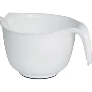 Mixing Bowl with Handle – Heavy Duty Plastic with Pour Spout & Non-Slip Base | Dishwasher Safe Kitchen Supplies for Cooking & Baking | White