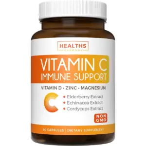 Healths Harmony Vitamin C Immune Support Supplement | Elderberry Vitamin C & Zinc | 60 Capsules