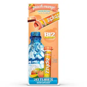 Zipfizz Healthy Sports Energy Mix with Vitamin B12 | Peach Mango | 20 Tubes | 0.39 Ounce (11 g) Each