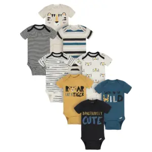 Onesies Brand Baby Boy Short Sleeve | 8-Pack | Sizes Newborn | 12 Months | 0-3 Months | Tiger
