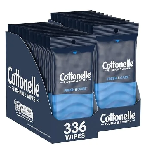 Cottonelle Fresh Care On-The-Go Flushable Wet Wipes | Adult Wet Wipes | 24 On-The-Go Pack | 14 Wipes Per Pack (336 Total Wipes) | Packaging May Vary