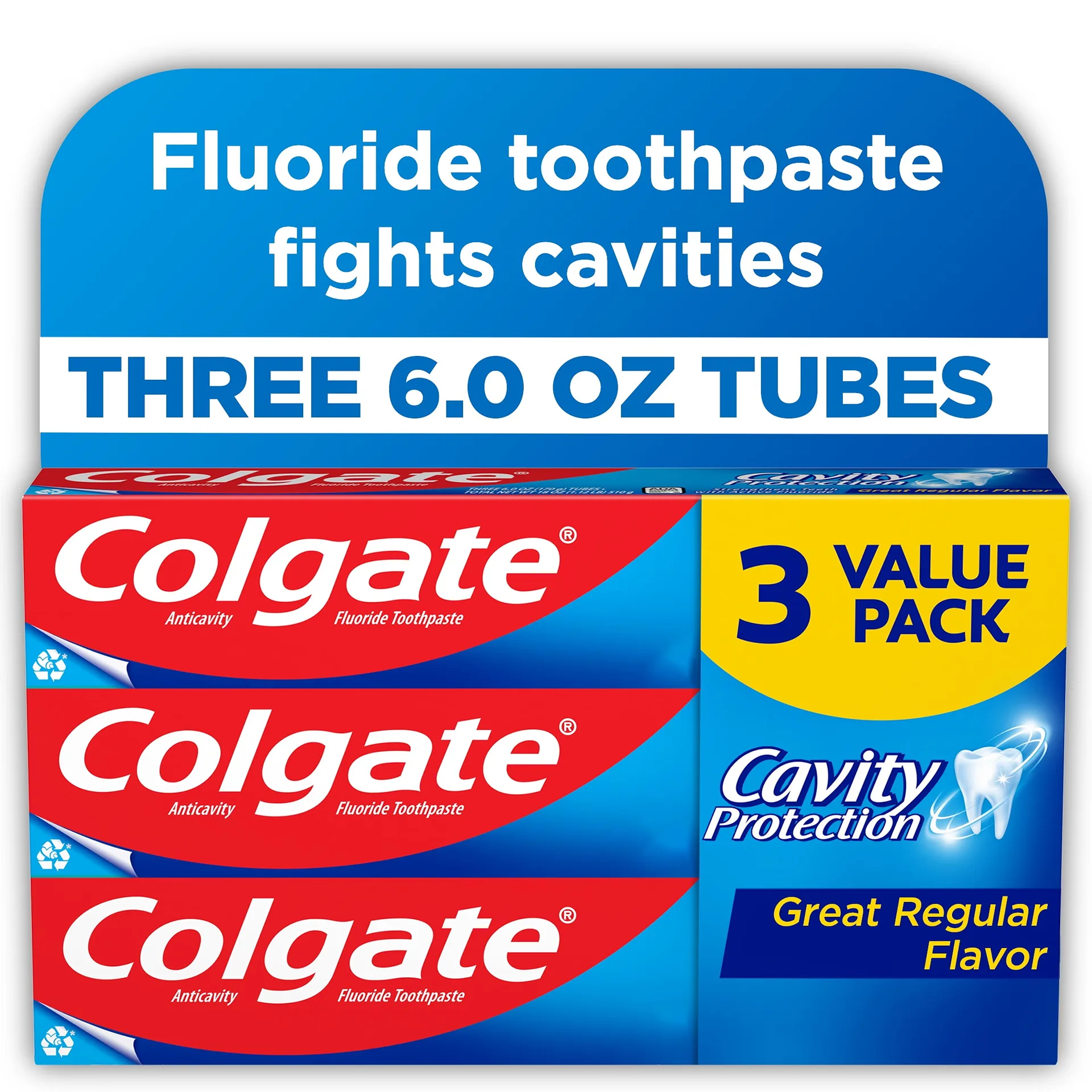 Colgate Cavity Protection Toothpaste with Fluoride | Great Regular Flavor | 6 Ounce | 3 pack | 1