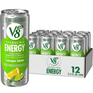 V8 +SPARKLING ENERGY Lemon Lime Energy Drink | Made with Real Vegetable & Fruit Juices | 11.5 FL Ounce Can (Pack of 12)