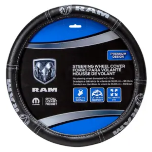 Plasticolor 006697R01 RAM Deluxe Steering Wheel Cover | Black with Grey Logo