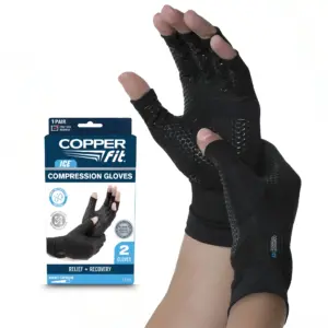 Copper Fit ICE Compression Gloves | Menthol Infused | Swelling | Arthritis | 1 Pair | Large/Extra Large