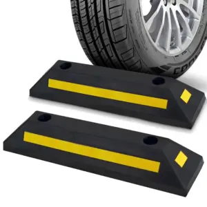 Pyle Heavy Duty Vehicle Wheel Stop Rubber Parking Tire Block (Set of 2) (Premium Edition)