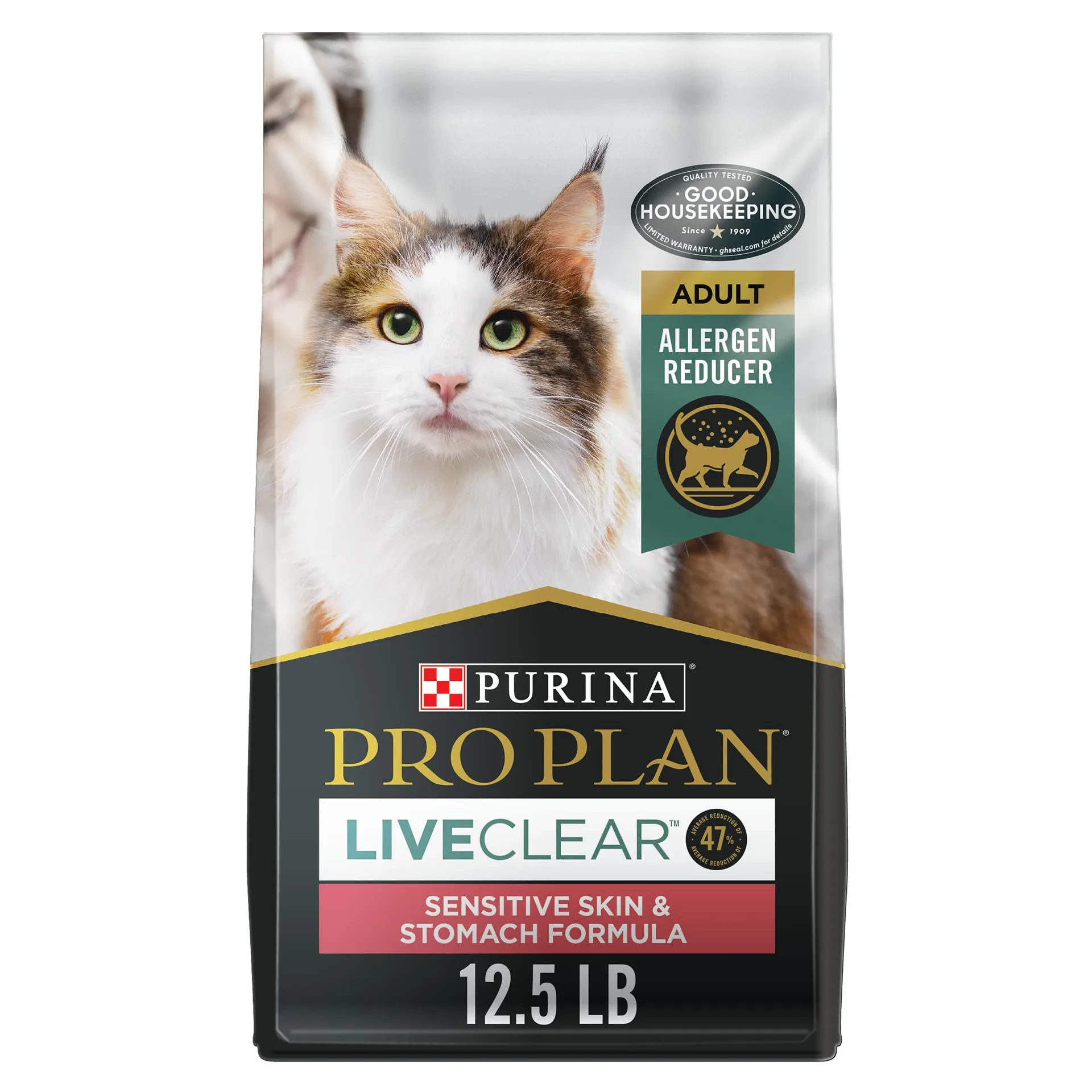 Purina Pro Plan Live ClearSensitive Skin and Stomach | Dry Cat Food | Turkey and Oatmel | 12.5 lb Bag | 12.5 lbs