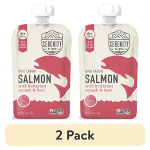 (2 pack) Serenity Kids Wild Caught Salmon Stage 2 Baby Food with Organic Butternut Squash and Beet | 3.5oz Pouch