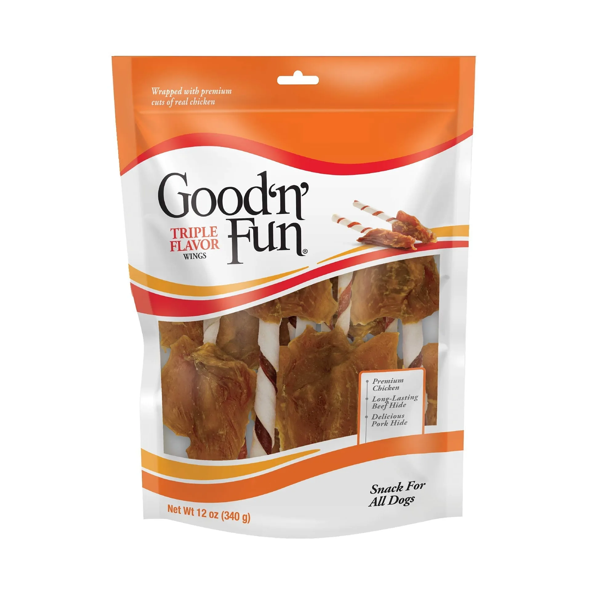 Good'n'Fun Triple Flavor Wings 12 Ounces | Rawhide Snack for All Dogs | Model Number: P-94428