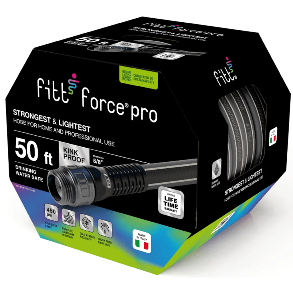 FITT Force Pro 5/8 x 50' Commercial Grade Black Garden Hose | 50 ft